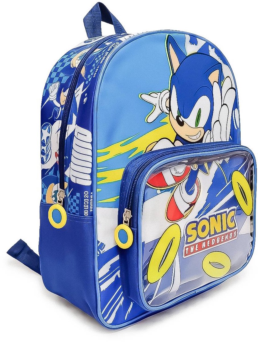Sonic the Hedgehog Rugzak Jongens – Doorzichtig Voorvak – Blauwe Kinderrugzak