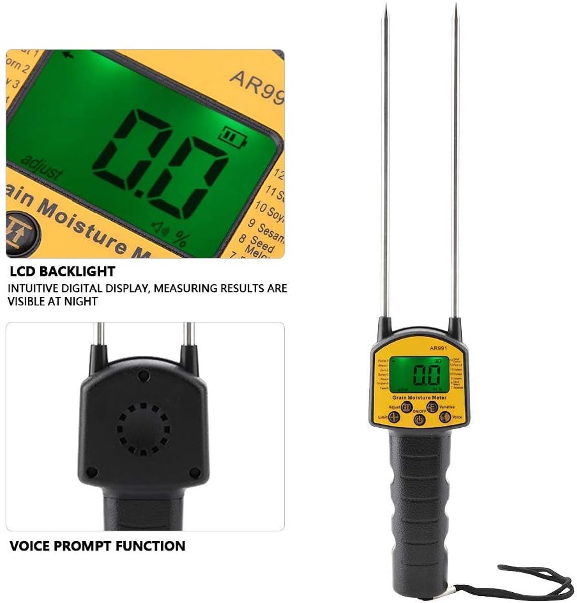 SnelShoppen - Food Moisture Meter - Handheld Graan Vochtigheidsmeter - Robuuste en Nauwkeurige Voedseltester met Carbon Stalen Naald - Ideaal voor Keu