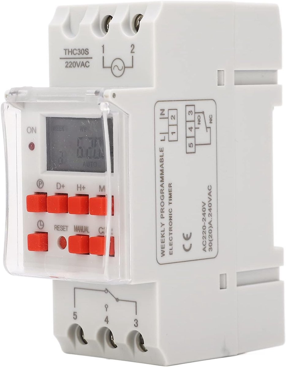 SnelShoppen - 30A Programmeerbare Timer Schakelaar met LCD Display, Hoge Nauwkeurigheid, 220-240V, 7 Dagen of 24 Uur Cyclus, Ideaal voor Huishoudelijk