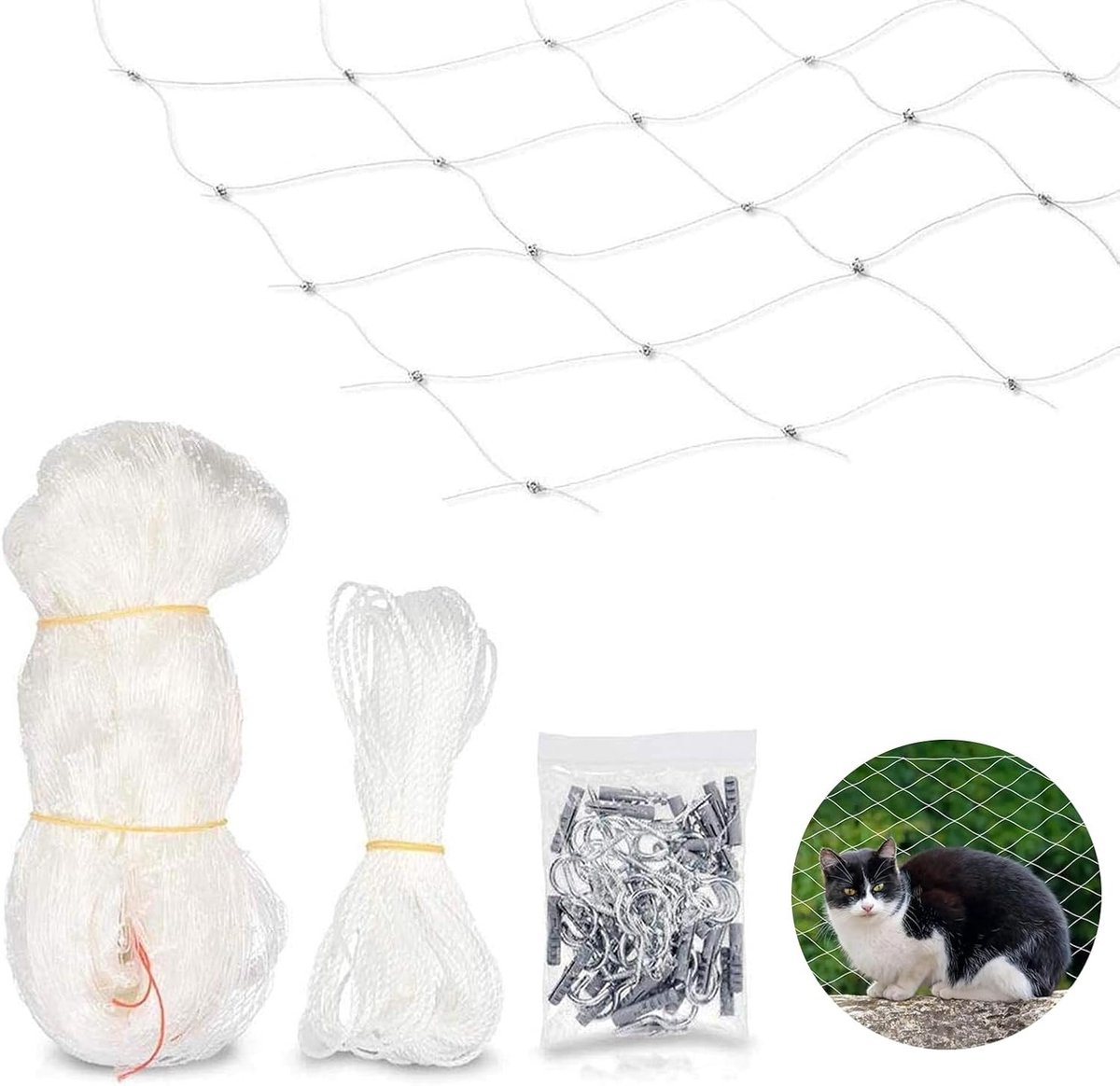 Kattennet voor Balkon - Wit - 3 x 8 m - Draadversterkt Nylon - Voor Katten en Honden