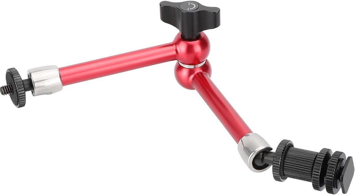SnelShoppen - Universele 11" Articulerende Magic Arm Voor DSLR Camera Monitor/Flitslicht - Rood - Roestvrij Staal en Aluminium - Maximaal 2.5 kg - 360