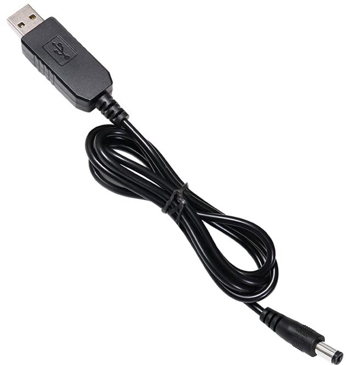 SnelShoppen - DC naar USB 12V Stroomkabel 5.5 x 2.1mm Stekker Adapter Kabel voor Mini Speakers, USB Ventilator, LED Lamp, Router - 1m Zwart