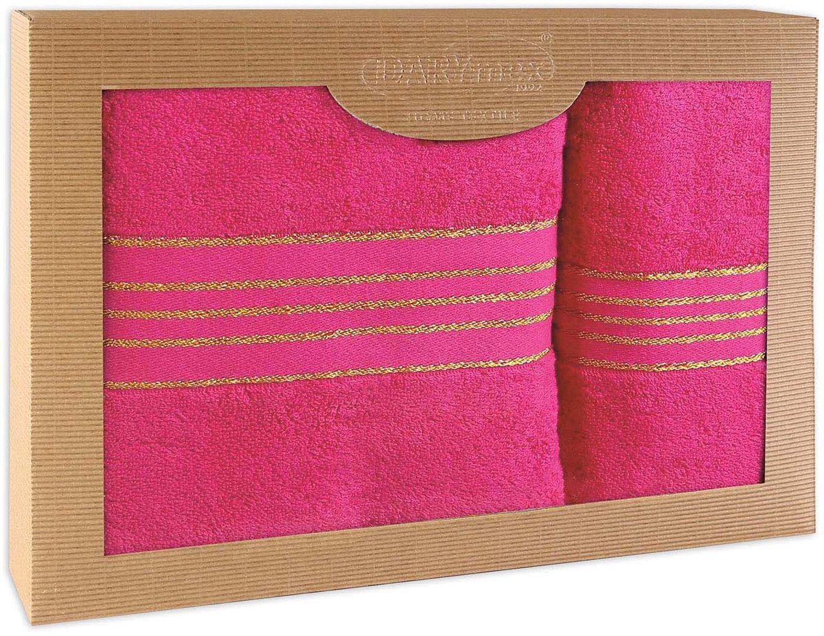Darymex Premium - Handdoekenset - 2-delig (50x90 & 70x140) - 100% Katoen - Kleur Fuchsia in Luxe Cadeaudoos