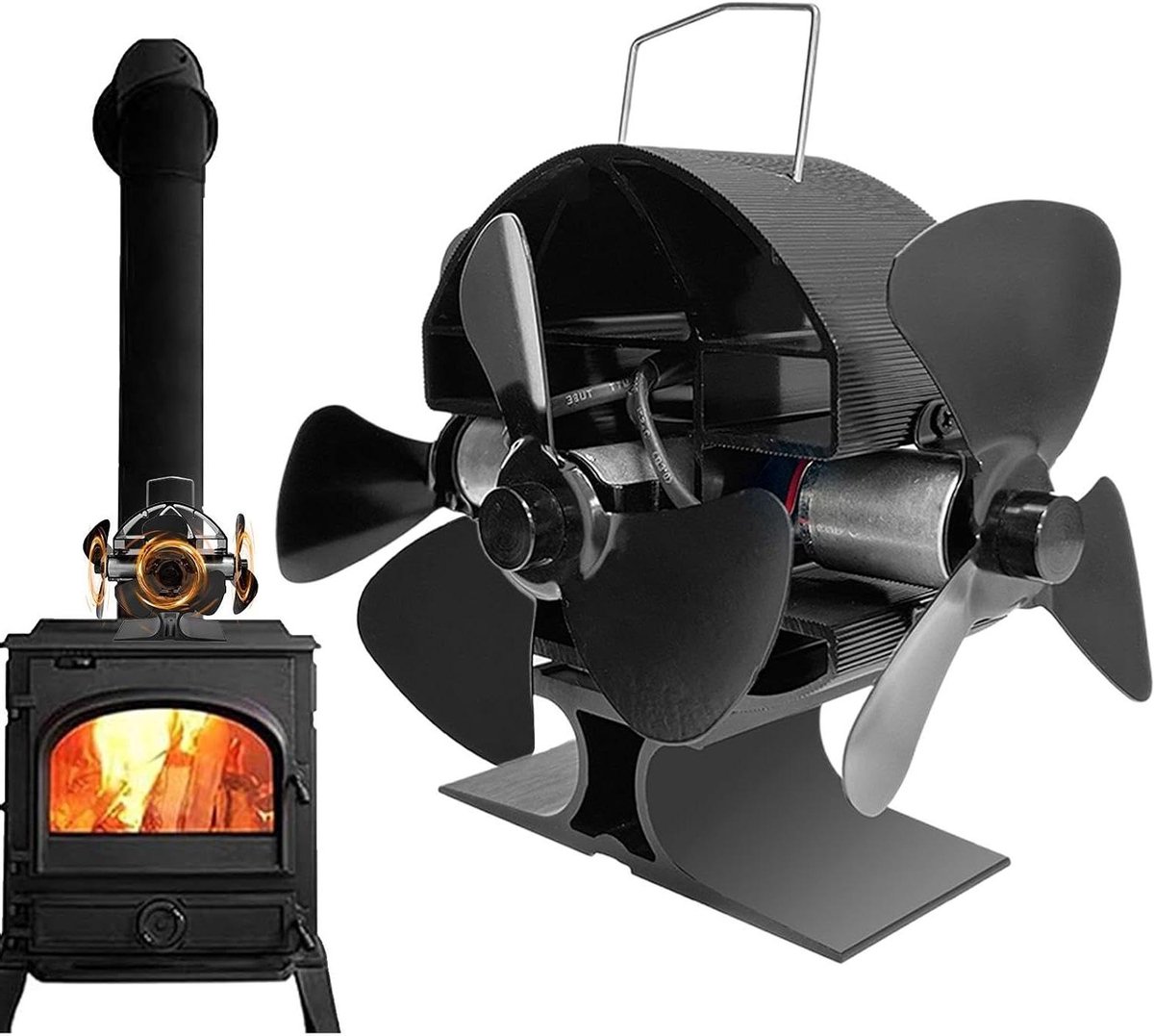 Houtkachel Ventilator - Warmte Ventilator - Efficiënte Verwarming - Warmte Aangedreven - Automatische Instelling - Zwart