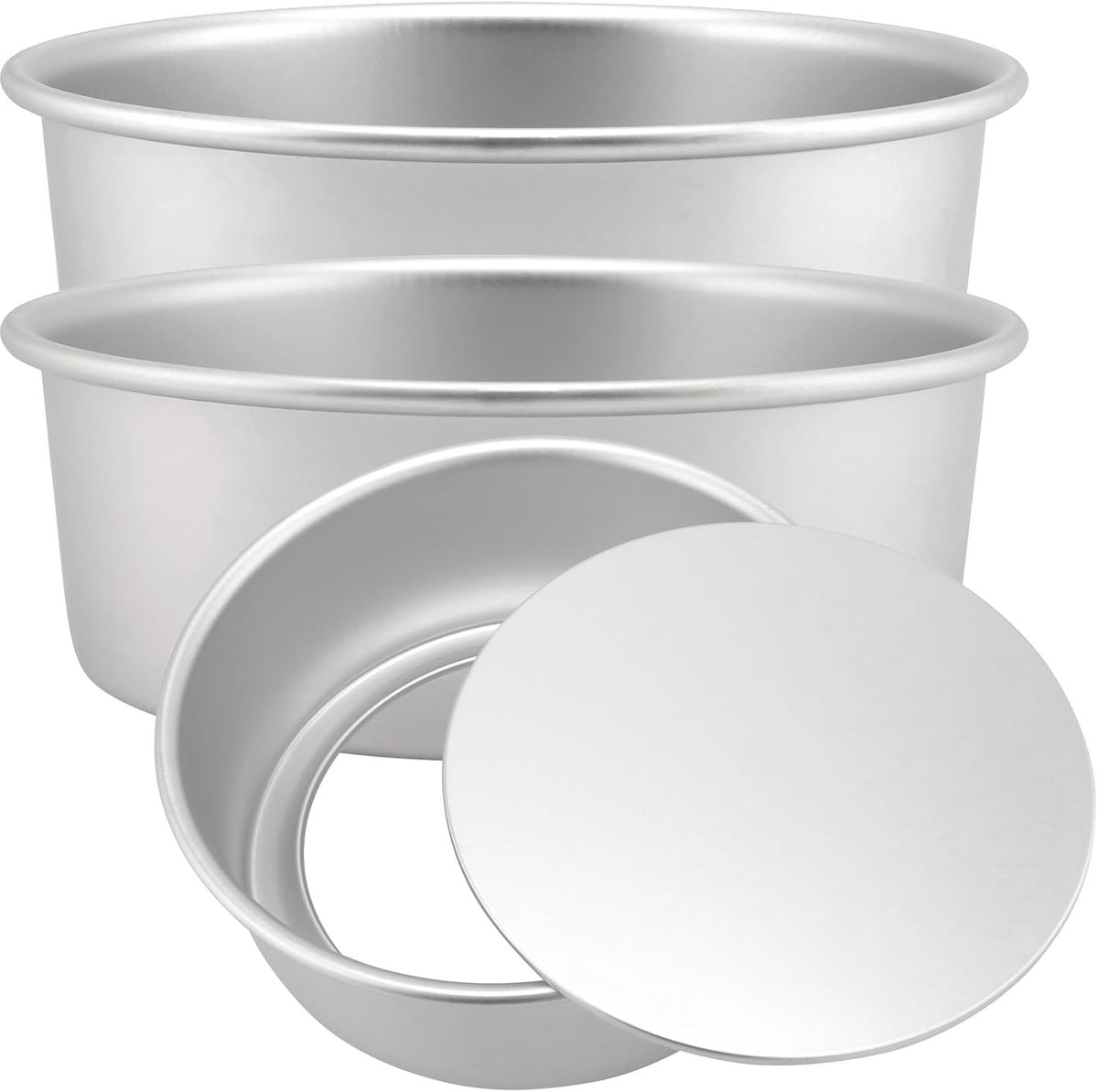 SnelShoppen - 3PCS 20cm Aluminium Cakevorm, Ronde Diepe Bakvorm met Verwijderbare Bodem, Zilveren Aluminium Cake Mallen voor Bakken, Ideaal voor Feest