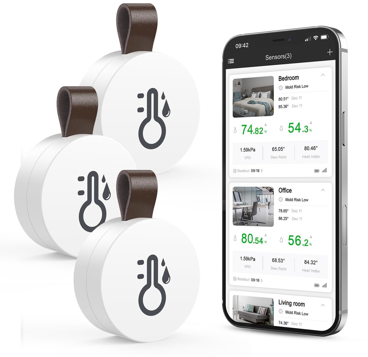 SnelShoppen - OQIMAX Bluetooth Thermometer en Hygrometer - Draadloze Temperatuur en Luchtvochtigheidsmeter met APP en Gegevensopslag - Digitale Sensor