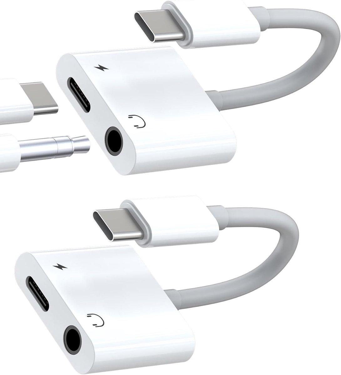 SnelShoppen - USB C naar 3.5mm Hoofdtelefoon Adapter met Oplaadfunctie (2 Stuks) - Splitter Kabel Geschikt voor iPhone, iPad, Samsung, Hoogwaardige Ge