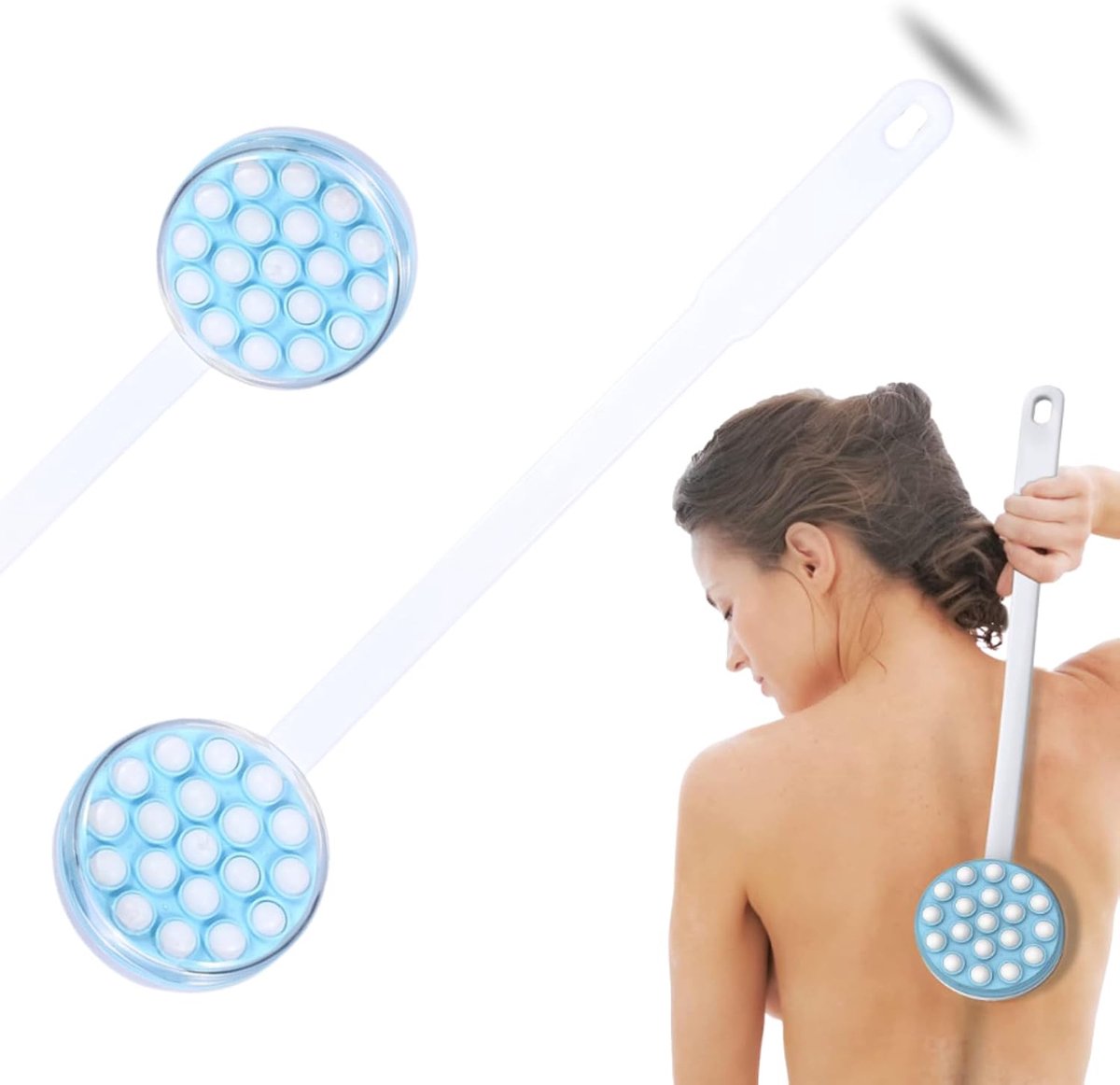 SnelShoppen - 2-in-1 Rugcrème Applicator, Massageborstel, Douche, Massager, Verzorging, Lange Grip, Lotion, Olie, Scrub, Handzaam, Wellness