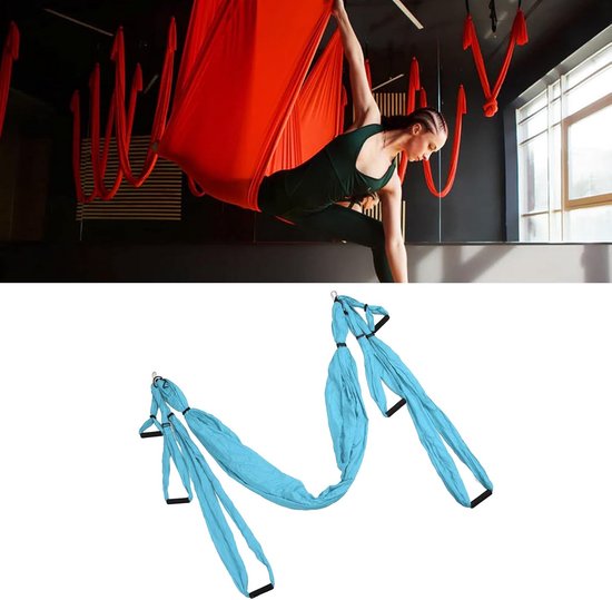 Air Yoga Hammock Swing Set with Storage Bag, Carabiner Hooks, Starter Set for All Levels, Harness (Lake Blue) - ShopVlot — afbeelding 2