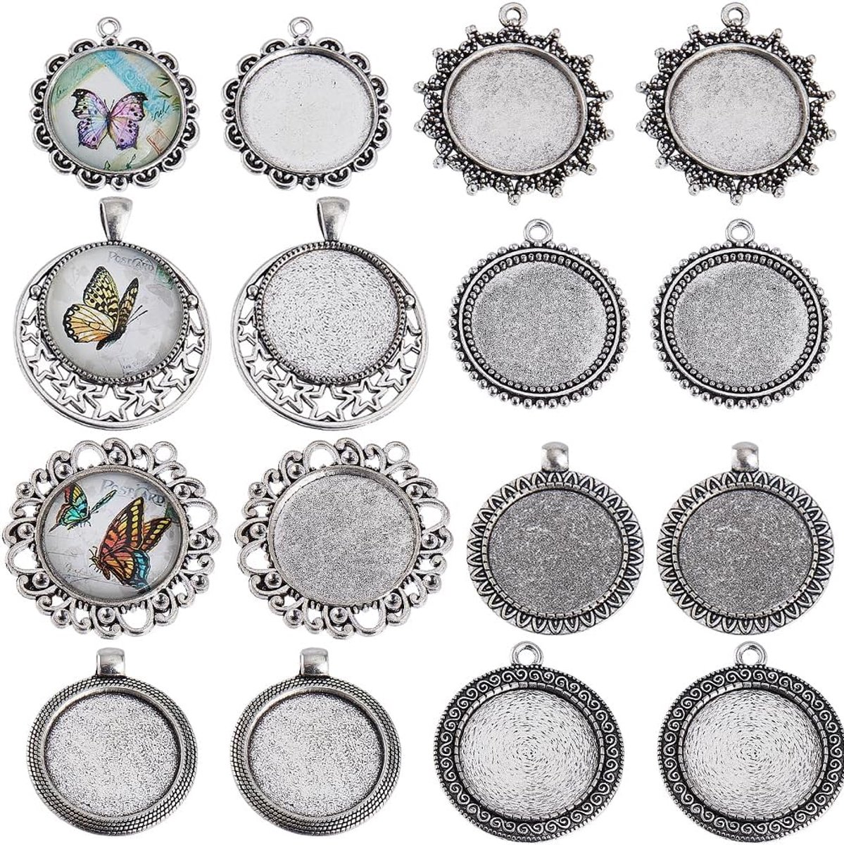 SnelShoppen - SUNNYCLUE Cabochon Bezel Set, Vintage Antieke Zilveren Tray met Lege Ronde Bezetting, 10 Stuks voor Foto's en Herinneringen