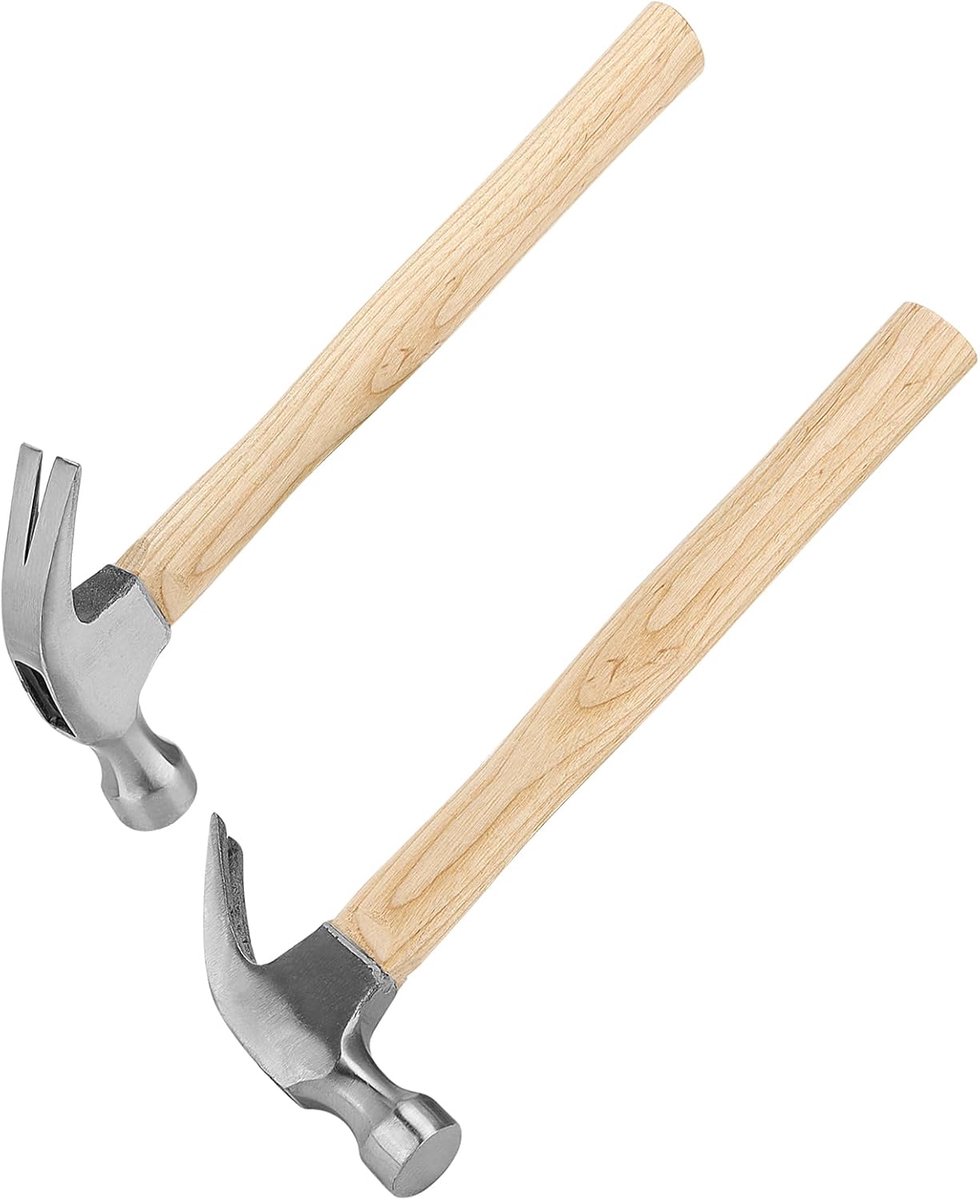 SnelShoppen - 2x 16oz Klauwhamer met Houten Handvat - 0.5kg Stalen Nagelhamer voor Thuisreparatie, Klussen, DIY Projecten
