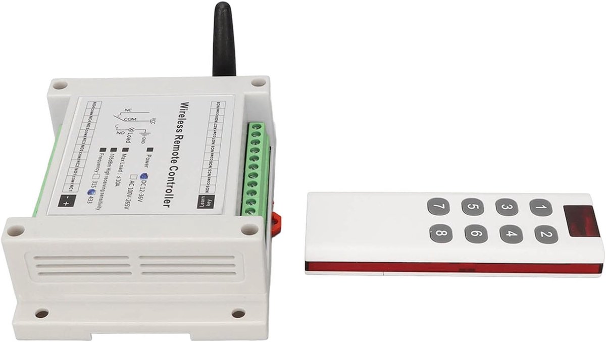 SnelShoppen - 8-kanaals relaismodule DC 12V-36V 10A met afstandsbediening voor lampen, sirenes, sloten, motoren, ventilatoren, eenvoudig te installere