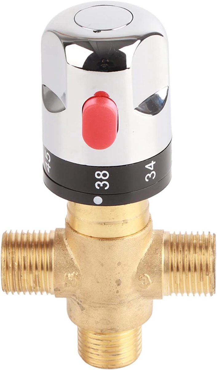 SnelShoppen - 3-Weg Thermostatische Mengkraan, Messing G1/2 Thermostatische Mengkraan DN15 Water Temperatuur Controle voor Douche Systeem, Lekvrije Co