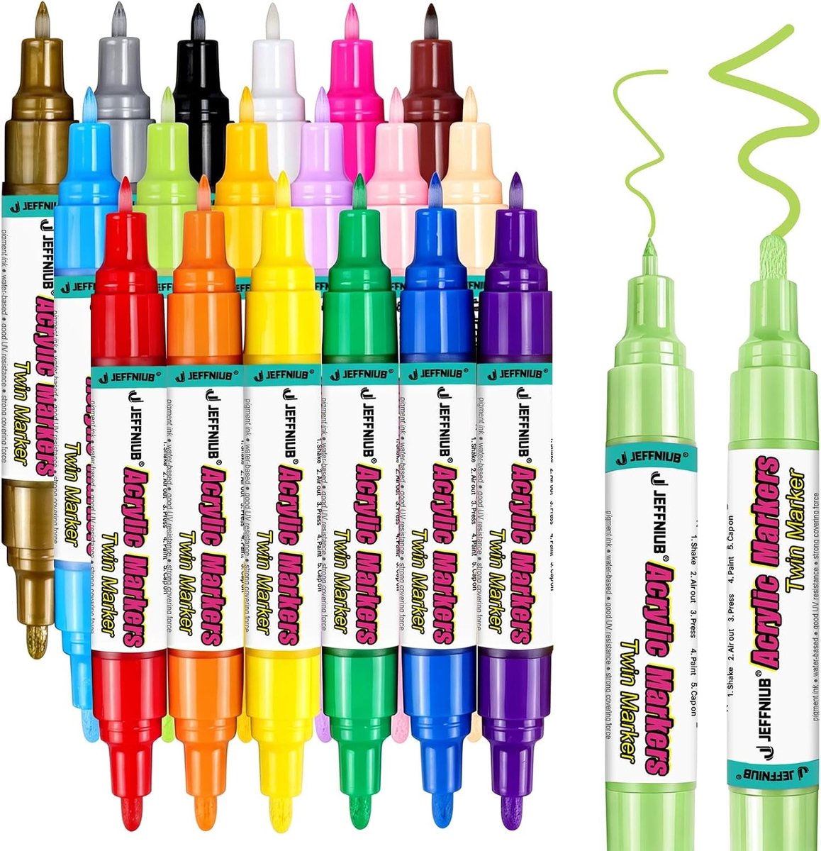Dubbele Punt Acrylstiften - 18 Kleuren - Fijne en Medium Punt - Watervast en Sneldrogend - Voor Kunstenaars en Creatievelingen