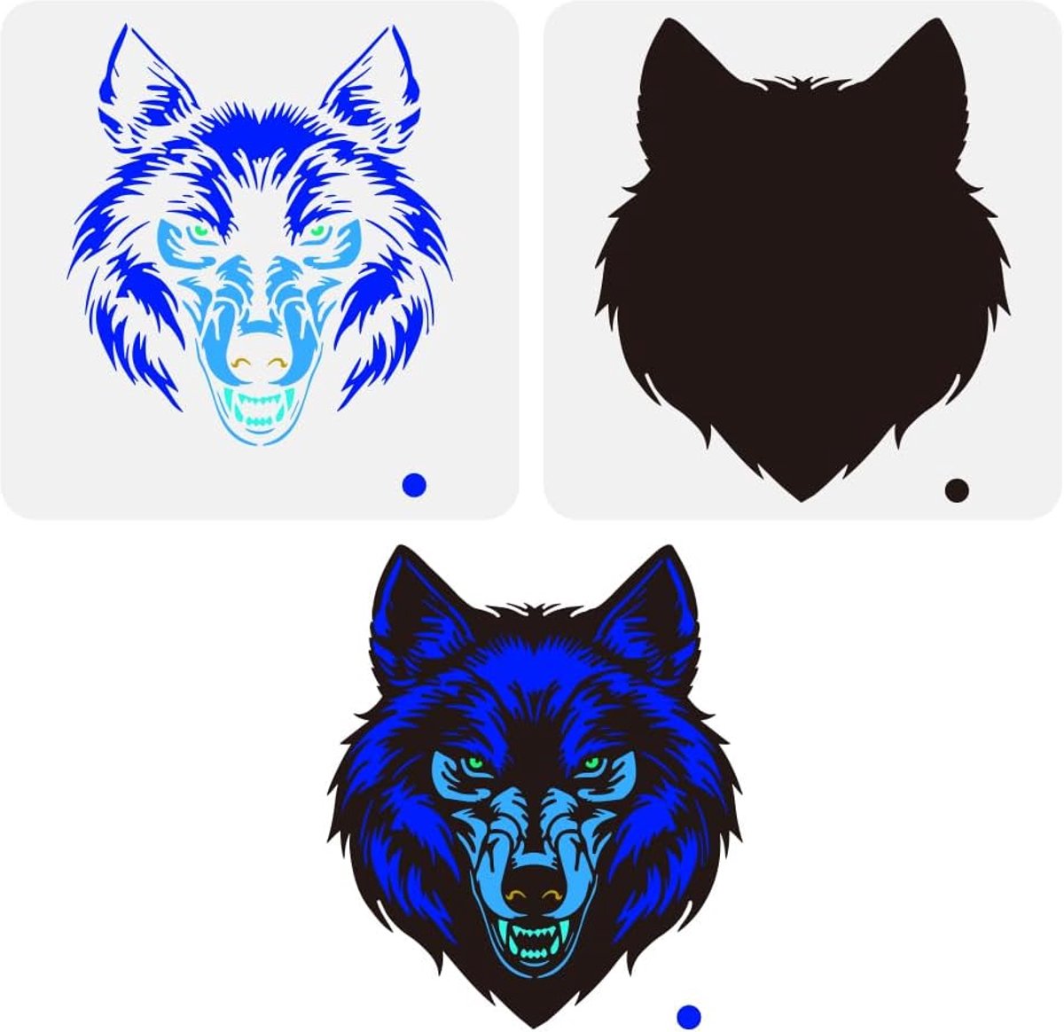 SnelShoppen - 2 Stuks Gelaagde Wolf Gezicht Sjablonen 30x30cm Herbruikbare Wolf Hoofd Sjablonen Voor Muur, Stof, Tegels, Vloer, Hout, Dierenthema