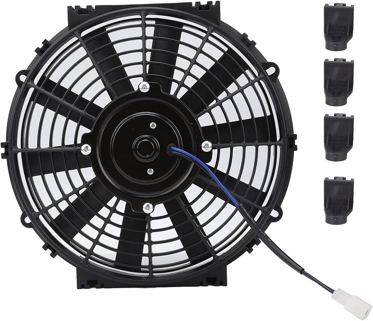 SnelShoppen - Elektrische Koelventilator 10 Inch Slanke Radiator Ventilator 24V 80W 2100RPM 10 Rechthoekige Bladen Universeel voor Auto Zwart