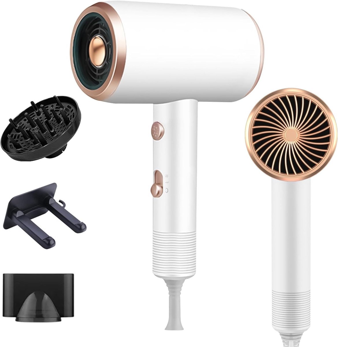 Haardroger - Wit - 26 x 13,5 x 7 cm - 1800 W AC-motor met Diffuser en Stylingmondstuk - Voor Thuis en Op Reis