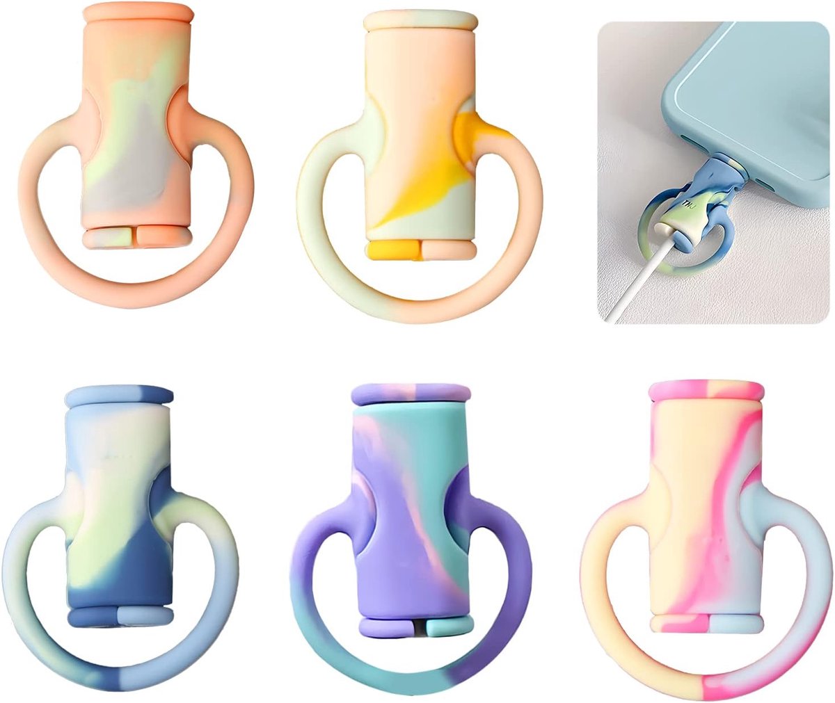 SnelShoppen - Data Kabel Bescherming 2 in 1 Silicone Beschermhoes voor Data Kabels, Universele Schokbestendige Kabelwinder voor Mobiele Telefoon Oplad