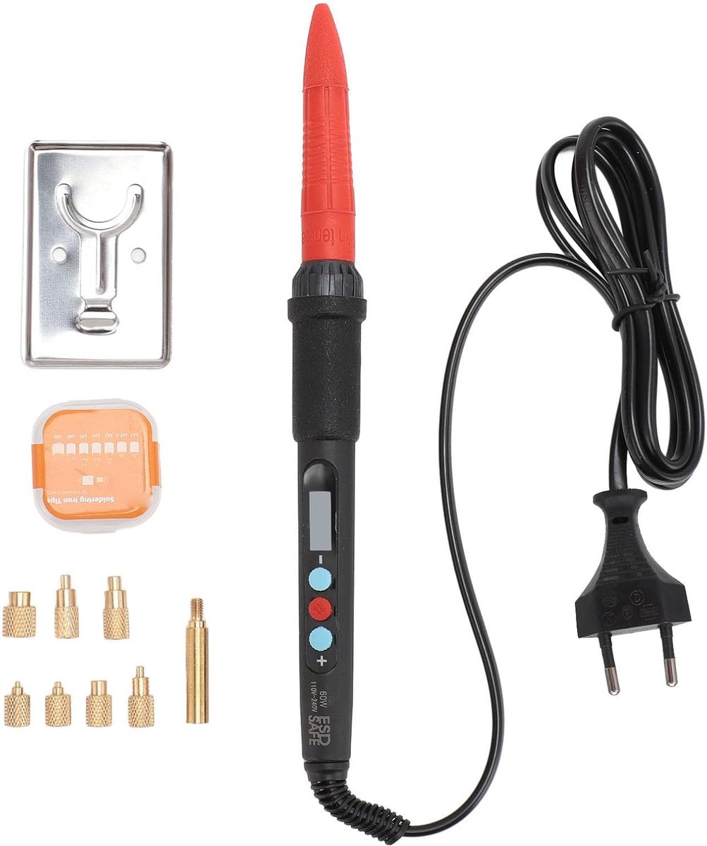 SnelShoppen - Digitale Loodgietijzer 60W met 8 Verwisselbare Tips voor Heat Set Inserts M2 M2.5 M3 M4 M5 M6 M7 M8 - Ideaal voor 3D Printen en Reparati