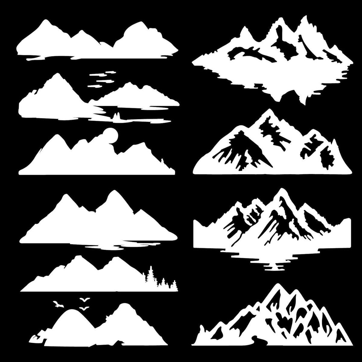 SnelShoppen - 4 Stuks Bergen Silhouet Auto Stickers Wit Waterdicht Reflecterend Zelfklevend Bumper Stickers voor SUV Truck Motorfiets Deuren Wanden La