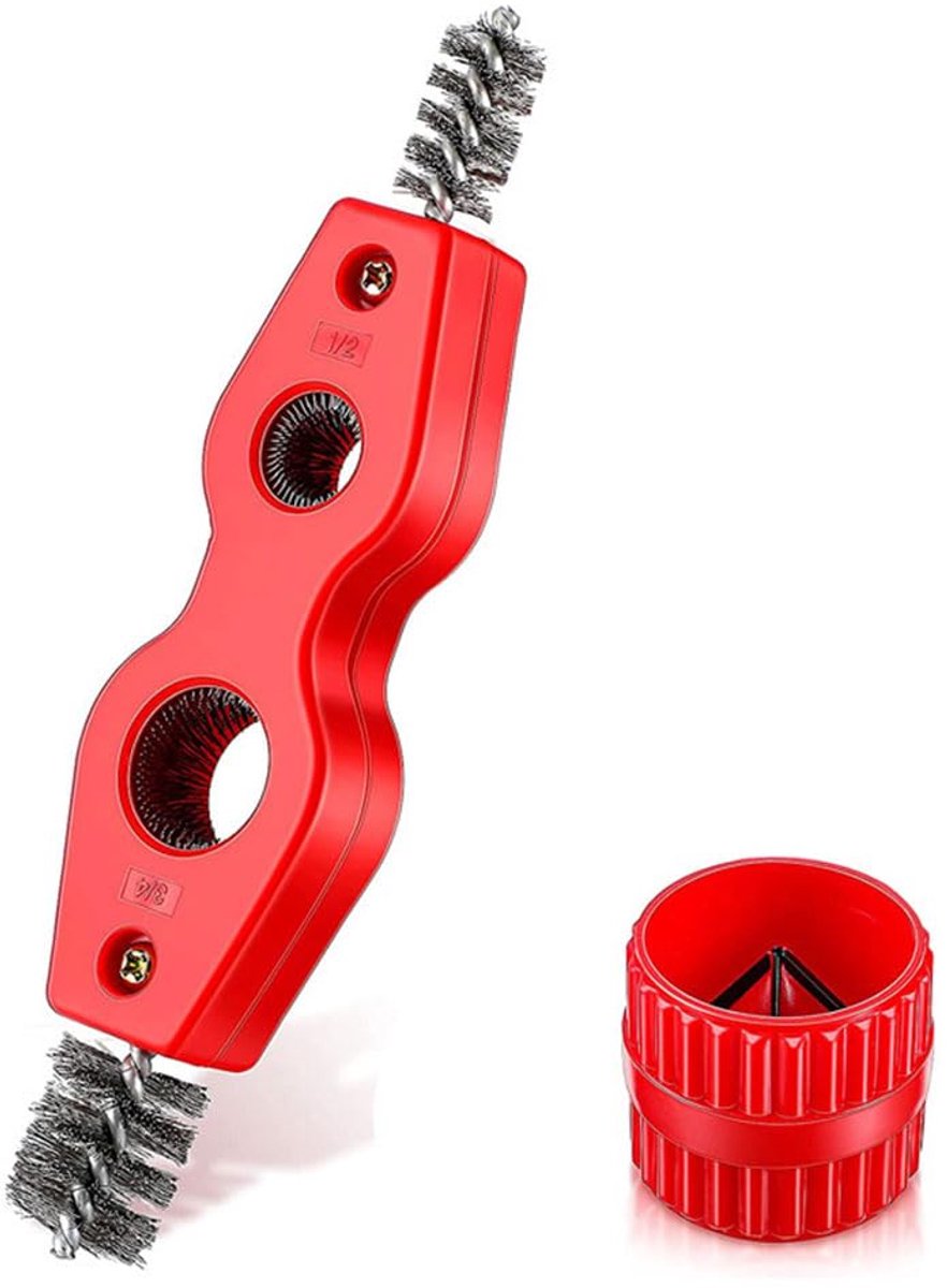SnelShoppen - 4 In 1 Koperen Reinigings- en Ontbraamtool Set - Deburring Borstel en Reamer voor PVC en Aluminium Buizen - Duurzaam en Efficiënt