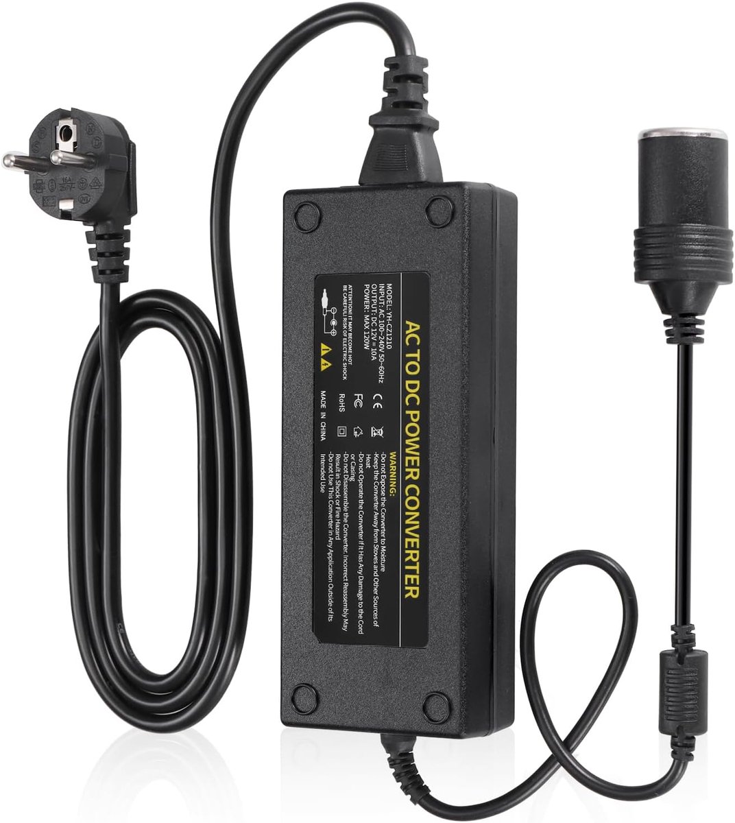 AC/DC adapter 120W 10A - 230V naar 12V - sigarettenaansteker converter - ideaal voor tire pump en stofzuiger - ShopVlot