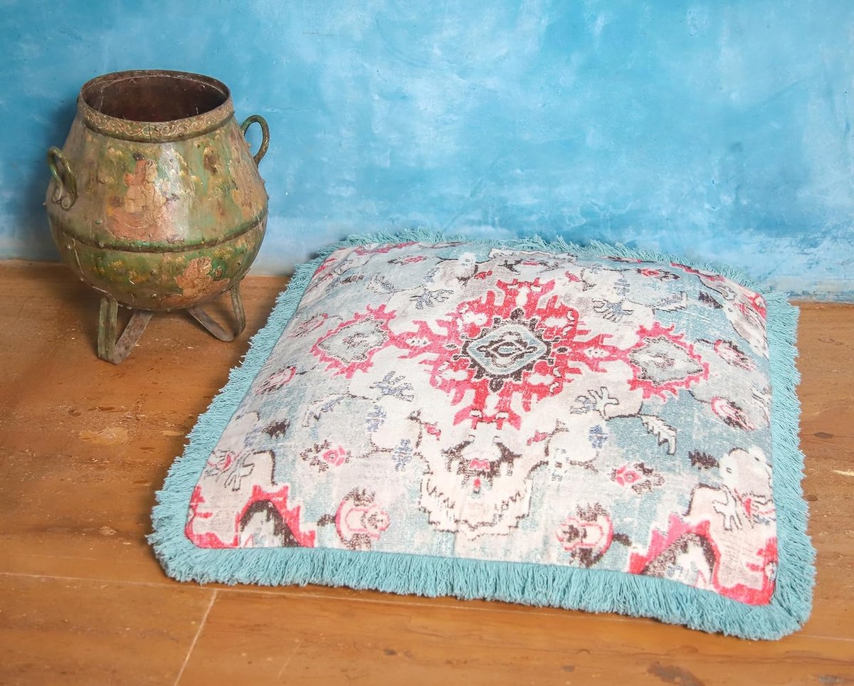 SnelShoppen - Mandala Life ART Vloerkussenhoes 65 cm Vintage Franje Vierkant Kussenhoes voor Meditatiekussen Boho Chic Yoga Stijl Decoratieve Pouffe G