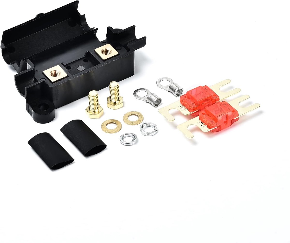 SnelShoppen - Fusebekker 12V 50A met 2 lamelfuses - Spatwaterdicht voor auto, truck, boot - Compleet met zelfborende schroeven en kabels