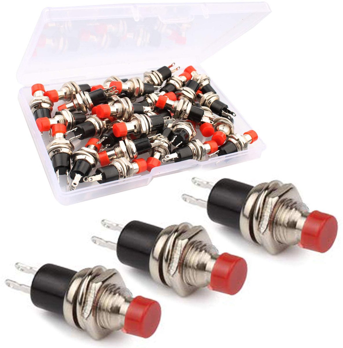 SnelShoppen - 30 Stuks Rode 7mm Mini Drukknop - Instantaan Aan/Uit - SPST - 250V AC / 1A - 2-Pins voor Modelspoor Hobby