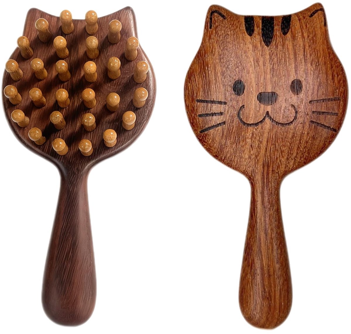Haarborstel - Massageborstel in Kattenvorm - Hoofdhuid Massageborstel - Houten Shampooborstel - Scalp Massager - Hoofdmassage Borstel voor Haarverzorging en Ontspanning - Ergonomische Houten Haarborstel - 16 cm