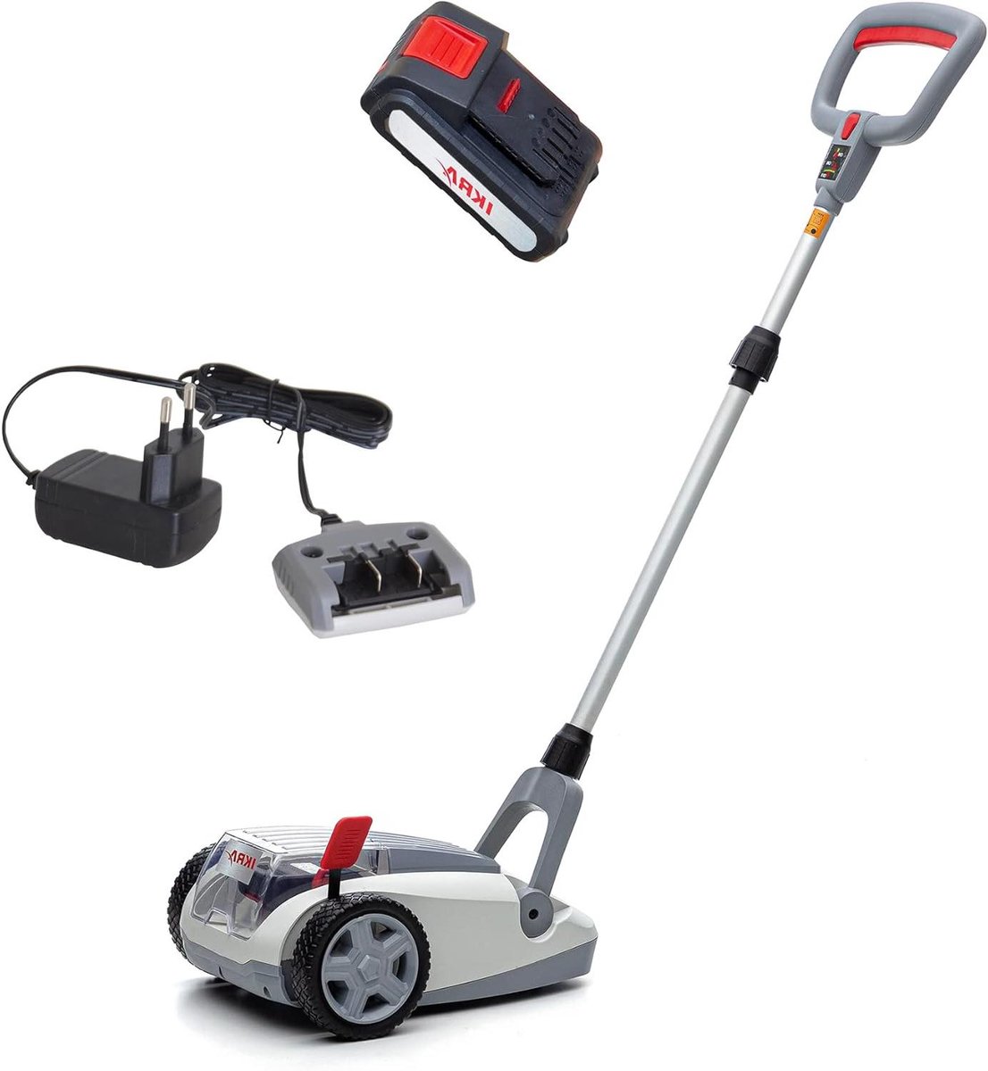 Accu Grasmaaier - Handmaaier Mulchmaaier - Kleine gazons maaien - Borstelloze motor - 21 cm maaibreedte - Grijs rood