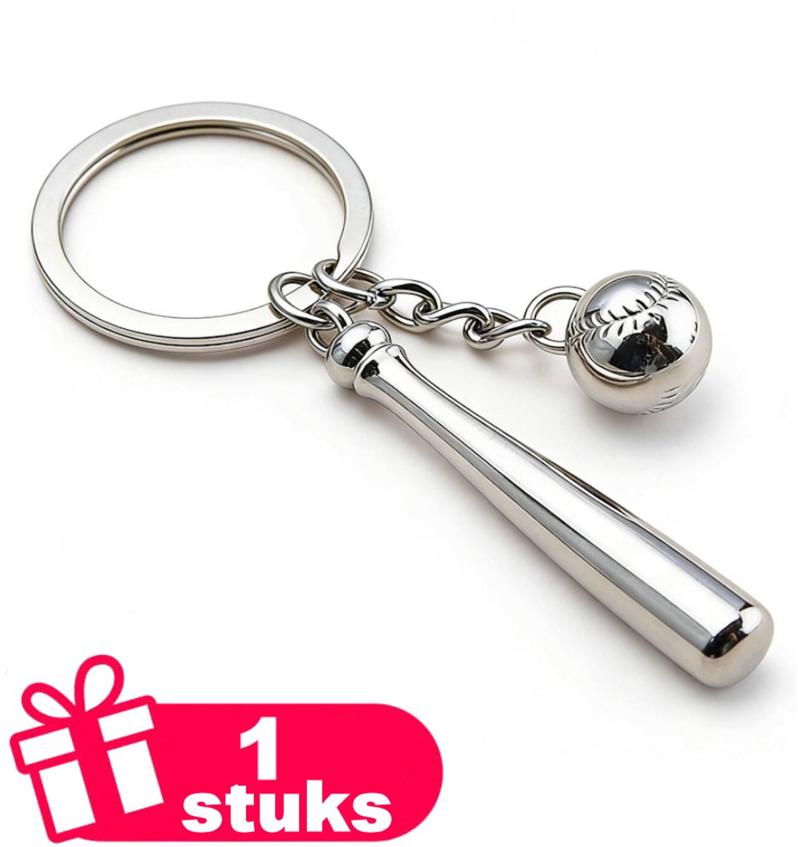 Decopatent - Premium Keychain - Metalen Sleutelhanger Honkbalknuppel & Honkbal - Luxe Keychain - Sleutelring - Cadeau voor Honkbal- & Softballliefhebbers
