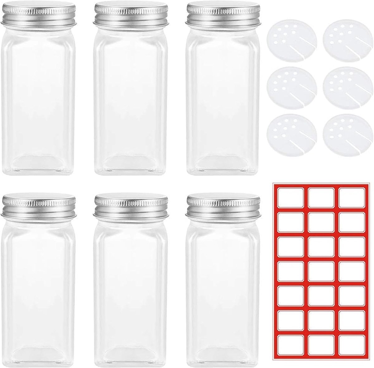Glass Spice Bottles 6 Pcs 120ml Square Glass Spice Jars with Sealed Lid 21 Sheets of 34 x 27mm Label Stickers for Salt - ShopVlot