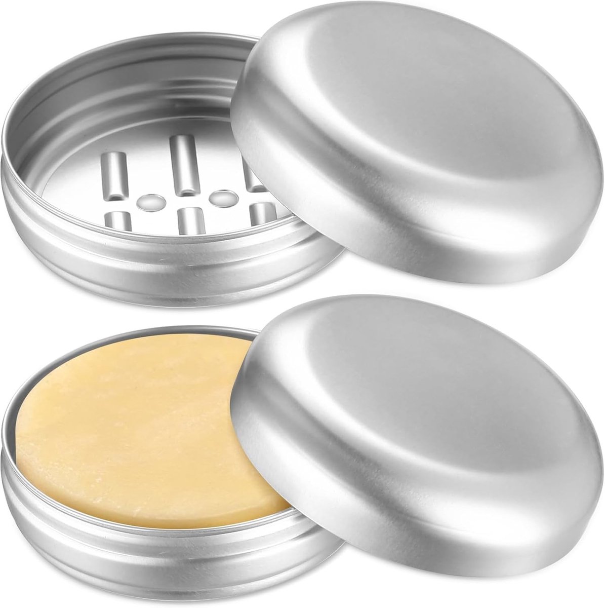 Reiszeepdoosjes Set van 2, Aluminium Zeepcontainers van 100ml met Afvoer en Deksel voor Badkamer en Douche, Ideaal voor Vakanties en Camping