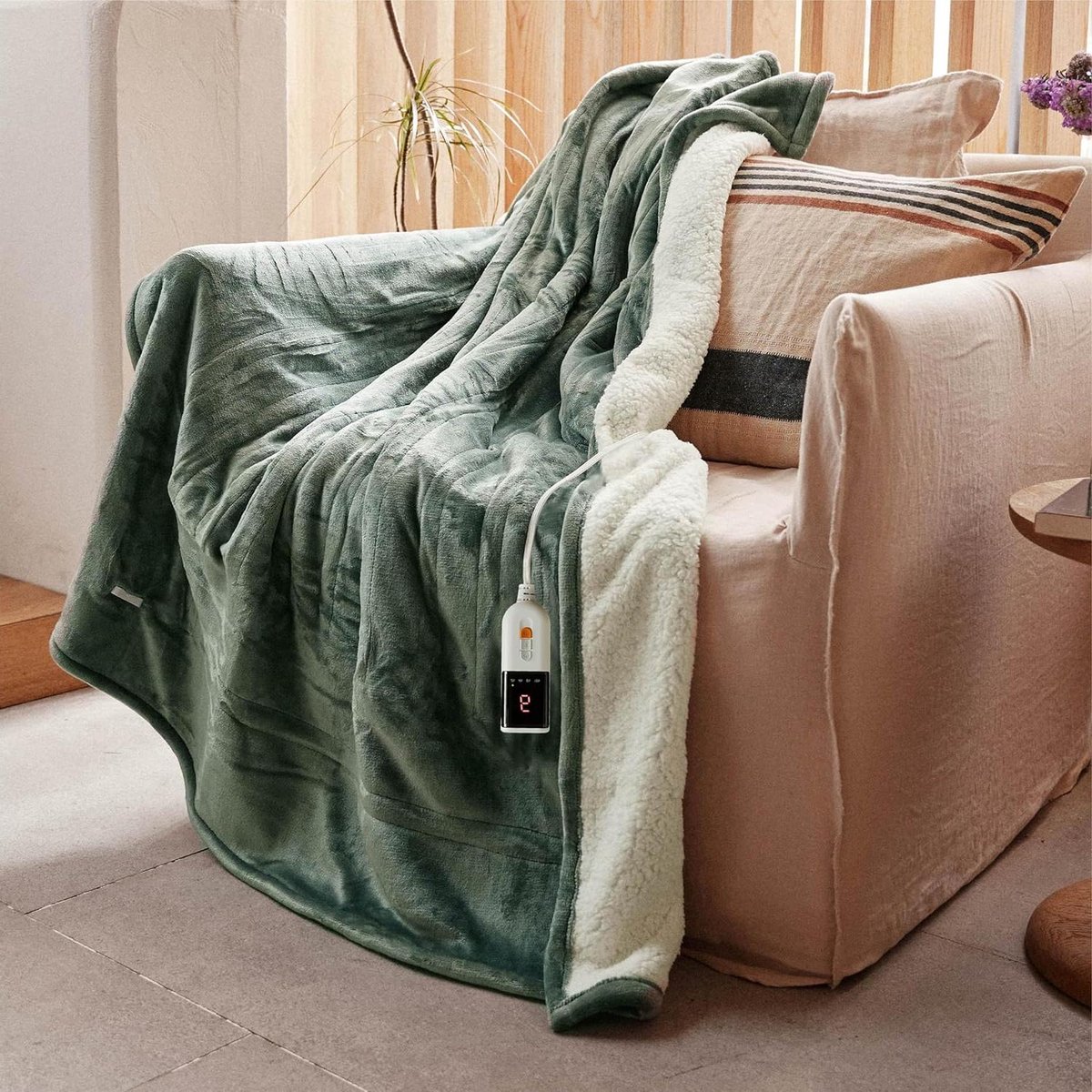 Elektrische Deken - Verwarmde Plaid - Warm Blijven - 6 Warmtestanden - 130x180cm - Groen