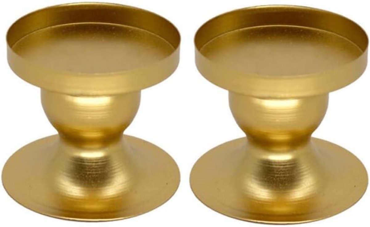 SnelShoppen - Set van 2 Gouden Kaarsenhouders Vintage Messing Φ6cm - Pillar en Tealight Kaarsenhouder voor Tafelcentrum, Bruiloft, Kerst, Verjaardag D