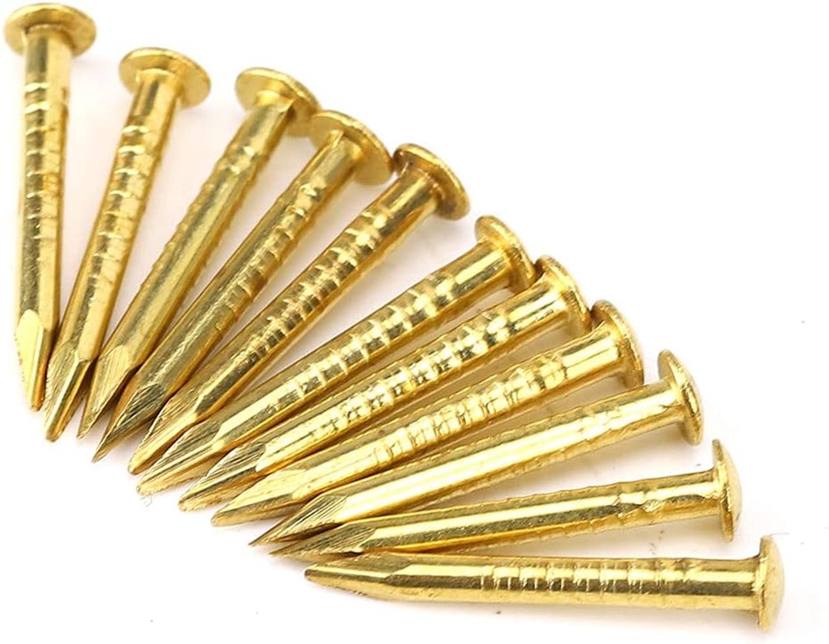 SnelShoppen - 100 Stuks Messing Spijkers Rond Hoofd Goud 15mm, Tacks voor Hout, Ophangen van Fotolijsten en Spiegels