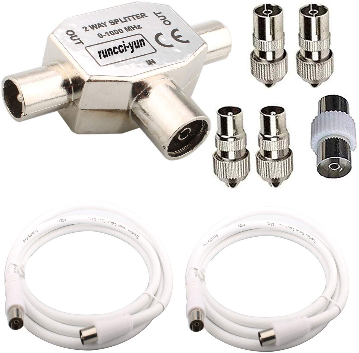 Coaxiale verdeler 2-weg - Antenne splitter 0-1000 MHz - T-adapter voor kabel TV - Deel TV signaal zonder verlies - ShopVlot