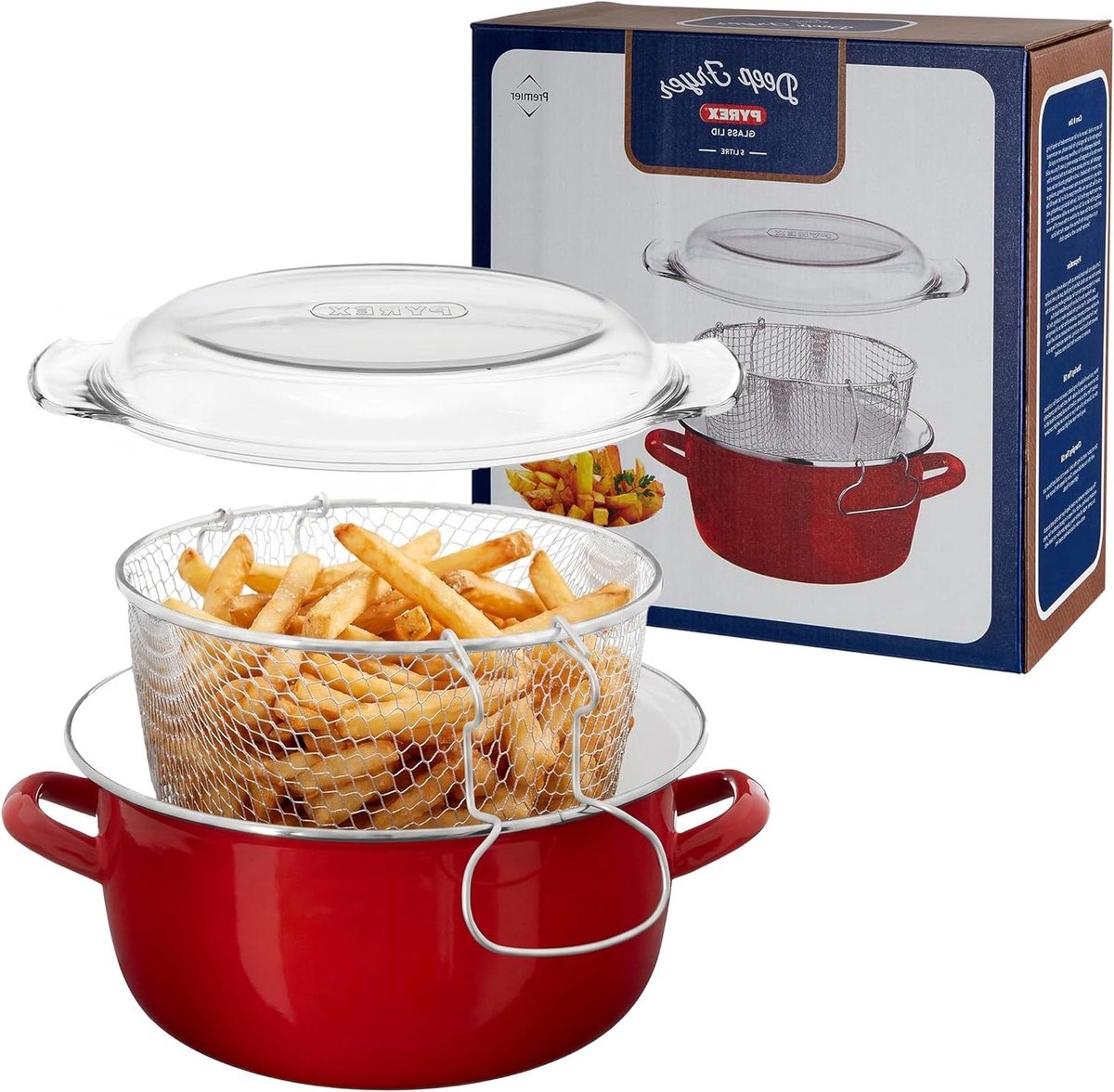 Friteuse Pan - Olie Pan - Thuis Frituren - Hittebestendig Deksel - 5 Liter - Rood