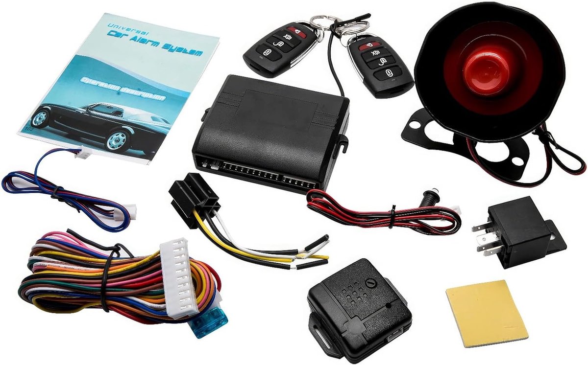 SnelShoppen - 12V Auto Diefstalbeveiligingssysteem Alarm, CSD102-T220 met Sirene en Afstandsbediening, Geschikt voor Alle Auto's