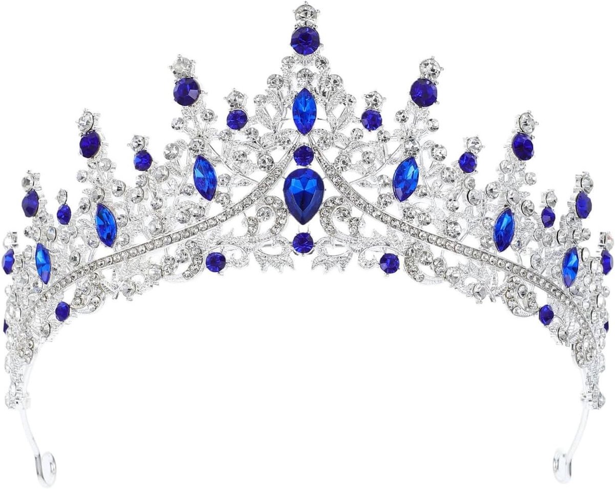 Kronen voor Vrouwen met Kristallen en Strass - Prinsessen Diadeem voor Bruiloft, Verjaardag en Feestelijke Gelegenheden (Blauw)