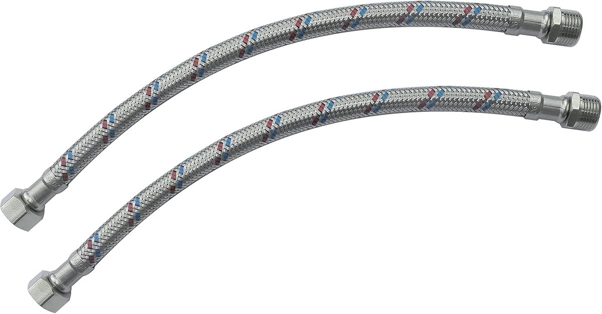 SnelShoppen - Set van 2 Flexibele Aansluitslangen 300 mm - 3/8" Mannelijk/Vrouwelijk - RVS Gevlochten Tuinslang voor Keuken, Badkamer en Verwarming
