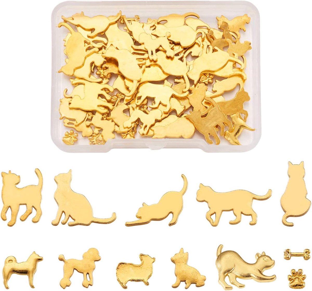 Resin fillers huisdier thema 60 stuks - goudkleurig - 12 stijlen - perfect voor sieraden en knutselen - SnelShoppen