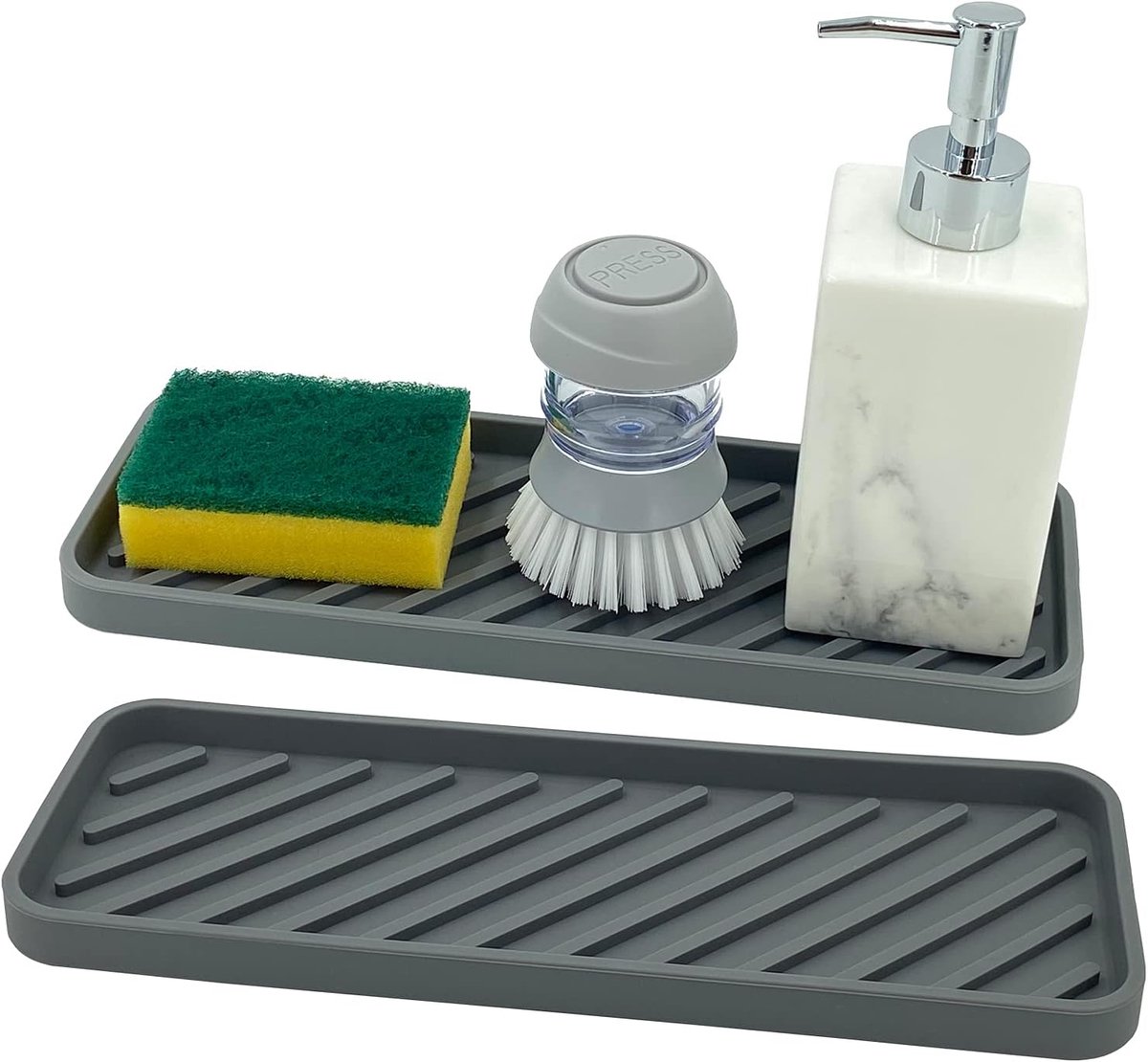 SnelShoppen - Sink Organizer Silicone Spons Houder 30cm x 11cm, Keuken Badkamer Organizer voor Spons, Borstels, Zeep, Afvoer Mat, Siliconen, Vaatwasse