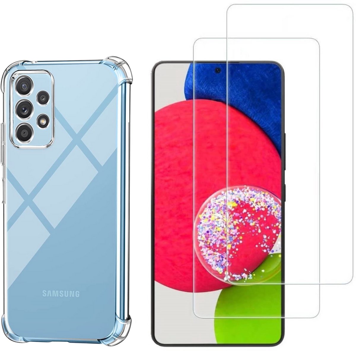 Hoesje geschikt voor Samsung Galaxy A53 backcover Shockproof siliconen Transparant en 2 stuks Screenprotector Gehard Glas
