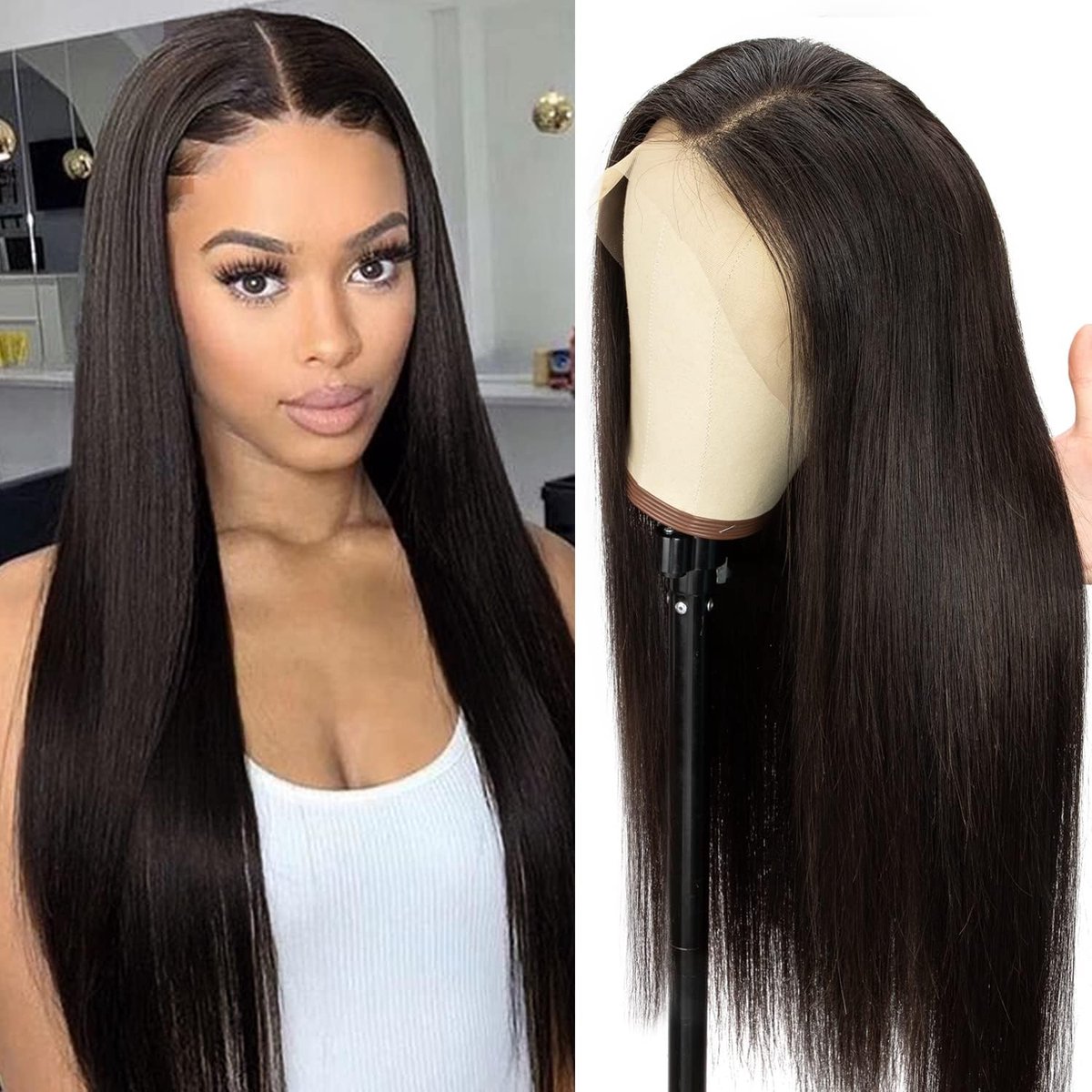 SnelShoppen - 13x4 Lace Front Pruik voor Vrouwen - 100% Braziliaans Menselijk Haar - 180% Dichtheid - Glueless - Steil - 20 Inch (50cm) - Perfect voor