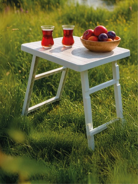 Bursev - Campingtafel Inklapbaar - Inklapbare kunststof tafel - kampeertafel - vouwtafel - campingtafel opvouwbaar - camping tafel - campingtafel lichtgewicht - picknicktafel kinderen - wit - 40x52x40 cm - Klein — afbeelding 3
