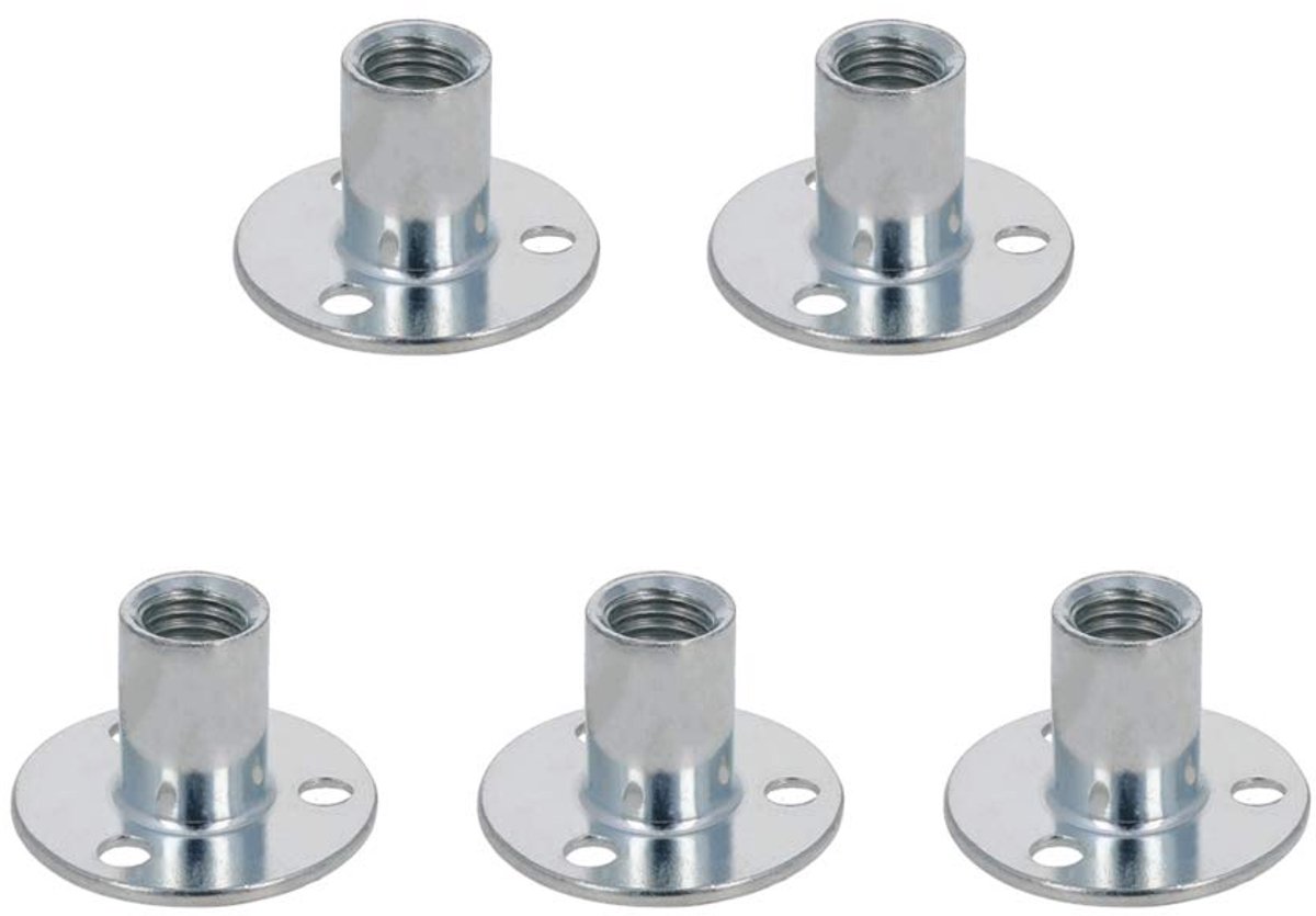 SnelShoppen - M12 24mm 5-delige Platte Hoofd Kappen Moeren met Gat T-moer Carbon Staal Rond Basis Bevestigingsmateriaal voor Meubelbouw en Klussen