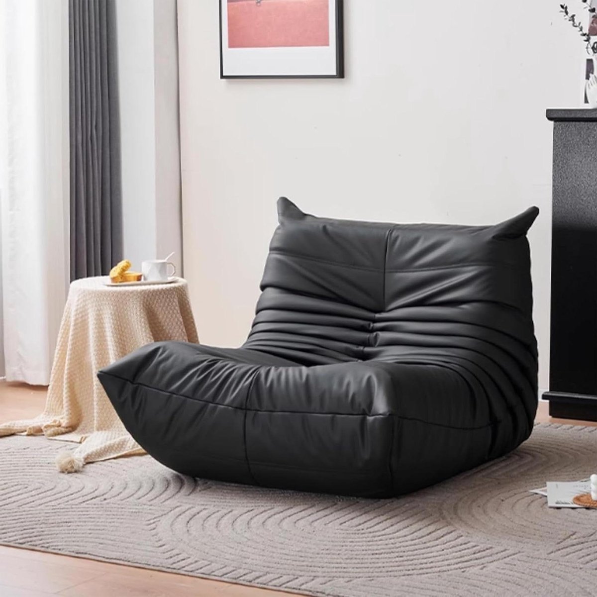 Ergonomische Zitzak - Vloerbank Luie Stoel - Ontspannen Lezen - Krasbestendig Leer - 68 x 92 x 80 cm - Zwart