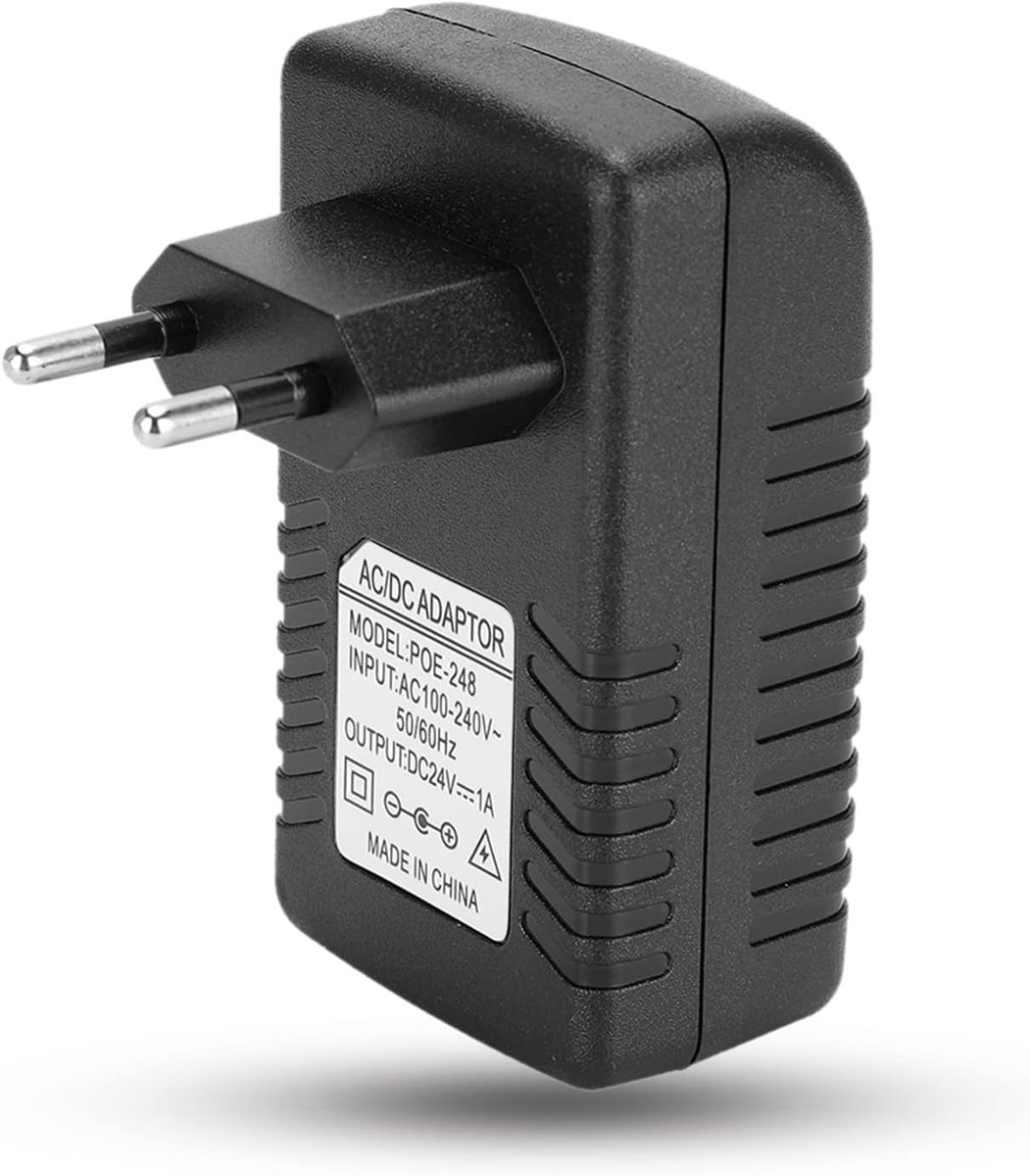 SnelShoppen - POE Injector Wandadapter DC 24V 1A Ethernet Adapter Power over Ethernet, Hoge Temperatuur Weerstand, Meerdere Beschermingsfuncties